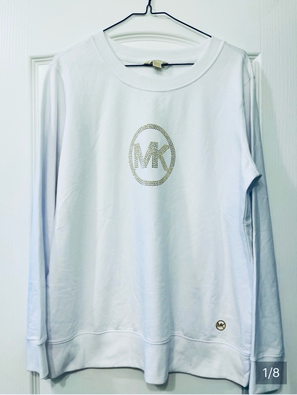 Michael Kors Size Large White Sweatshirt with Gold MK Emblems